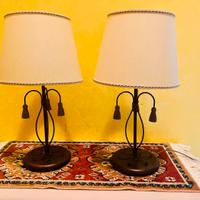 Coppia di lumi abat jour beige e ferro