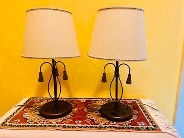 Coppia di lumi abat jour beige e ferro