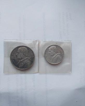 2 monete argento pio xI 10 lire 1930-5 lire 1934