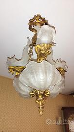 Lampadario + 3 Applique in Bronzo e Vetro Satinato