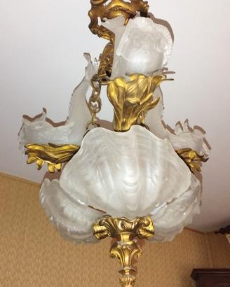 Lampadario + 3 Applique in Bronzo e Vetro Satinato