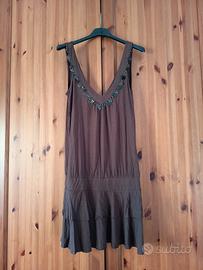 Abito corto boho marrone Benetton con applicazioni