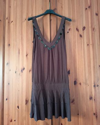Abito corto boho marrone Benetton con applicazioni