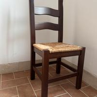 6 sedie in legno color noce con seduta in paglia