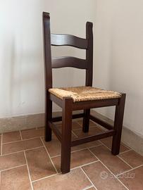 6 sedie in legno color noce con seduta in paglia