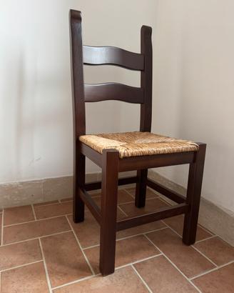 6 sedie in legno color noce con seduta in paglia