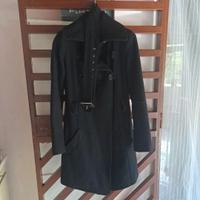 Cappottino nero, made in Italy, con cintura, nuovo
