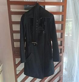 Cappottino nero, made in Italy, con cintura, nuovo