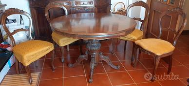 Tavolo estendibile e 4 sedie in radica di noce