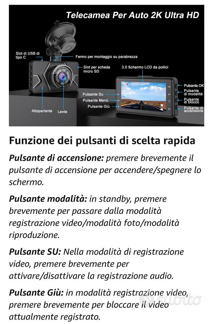 Nuovo.Telecamera Per Auto 2K con scheda SD 64G - Accessori Auto In vendita  a Treviso