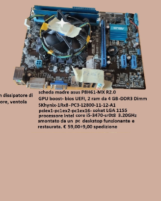 SCHEDA MADRE ASUS P8H61-MX LGA 1155  INTEL i5 3470