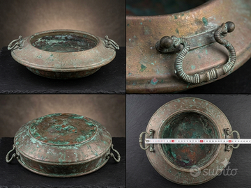 Antico Braciere in Rame e Bronzo -Manici a Serpent