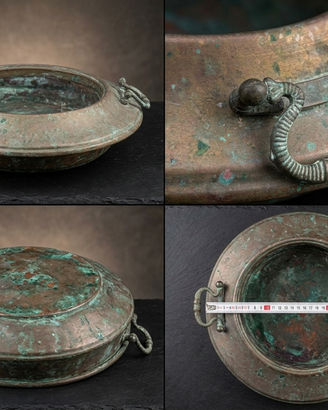 Antico Braciere in Rame e Bronzo -Manici a Serpent