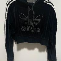 Felpa adidas nera, con logo - hoodie cropped