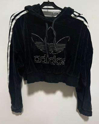 Felpa adidas nera, con logo - hoodie cropped