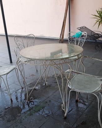 Tavolo in ferro vintage da terrazzo con 4 sedie
