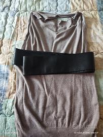 top beige in maglina con cintura in pelle taglia44