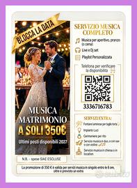 MUSICA MATRIMONIO A 350 EURO !! PROMOZIONE 2027