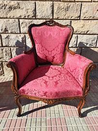Poltrona in legno Massello stile Barocco damascato