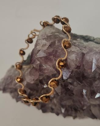 bracciale rigido ottone cristalli marrone dirato