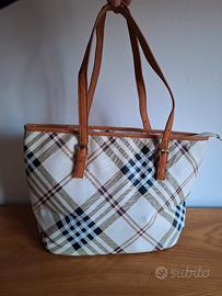 Borsa Tote a spalla fantasia Check beige 