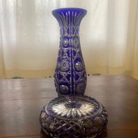 vaso da fiori e posacenere in cristallo blu