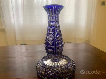 vaso da fiori e posacenere in cristallo blu