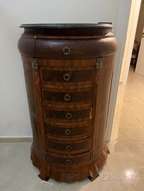 Comodino antico in legno e marmo