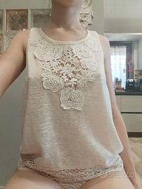 Canotta boho-chic con pizzo da donna - taglia M/L