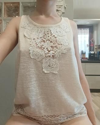 Canotta boho-chic con pizzo da donna - taglia M/L