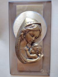 placca da  parete vintage dorata Madonna e bambino
