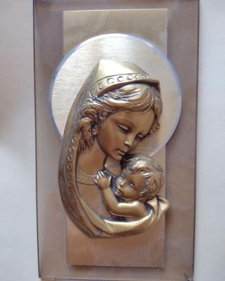 placca da  parete vintage dorata Madonna e bambino