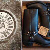 Stivali uomo vera pelle cuoio fibbia borchiato 42
