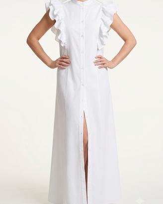 Abito lungo a camicia Frivolité con volante