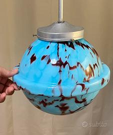 Lampadario scultoreo Art Decó vetro turchese