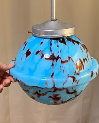 Lampadario scultoreo Art Decó vetro turchese