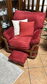 Poltrona velluto rosso con pouf - stile classico