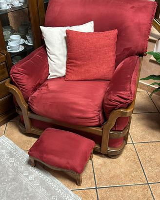Poltrona velluto rosso con pouf - stile classico
