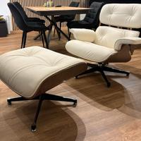 Poltrona design Eames con poggiapiedi – vera pelle