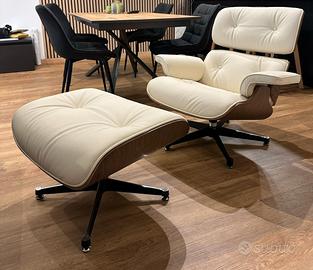 Poltrona design Eames con poggiapiedi – vera pelle