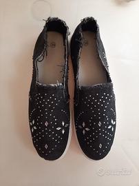 Slip‑on donna 39 denim con strass