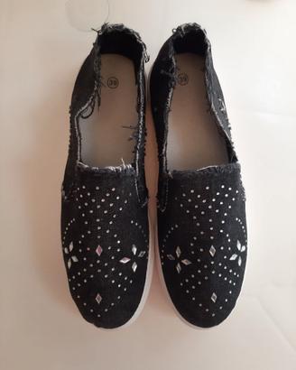 Slip‑on donna 39 denim con strass