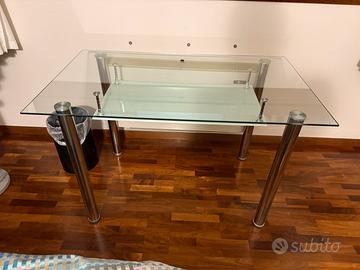 Scrivania in vetro 120x70 cm con ripiano