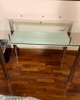 Scrivania in vetro 120x70 cm con ripiano