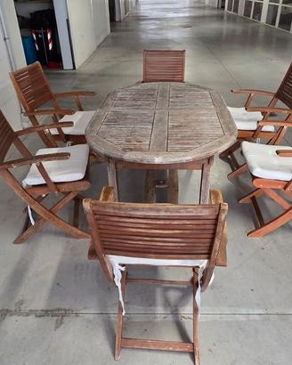 Tavolo legno da giardino + sedie + cuscini