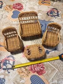Set bambole sedie tavolino vimini
