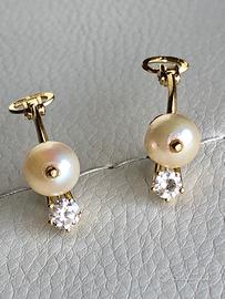 Orecchini oro18kt diamanti 0,80 ct + perle