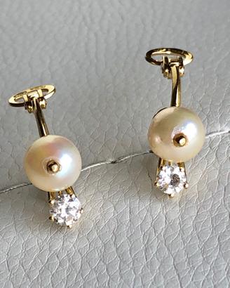 Orecchini oro18kt diamanti 0,80 ct + perle