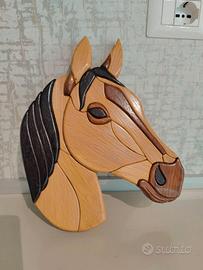 Cavallo in Legno Intarsiato a Mano Intarsia Art