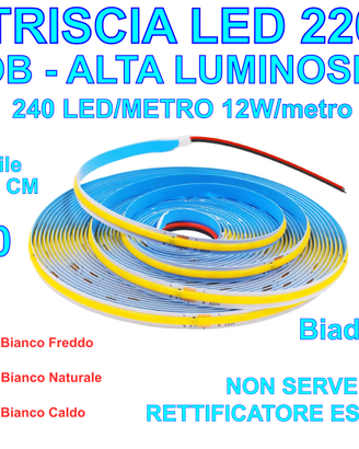 Striscia LED 220V COB Molto Luminosa Biadesiva